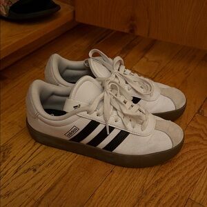 Adidas White Sneakers with Black Stripes